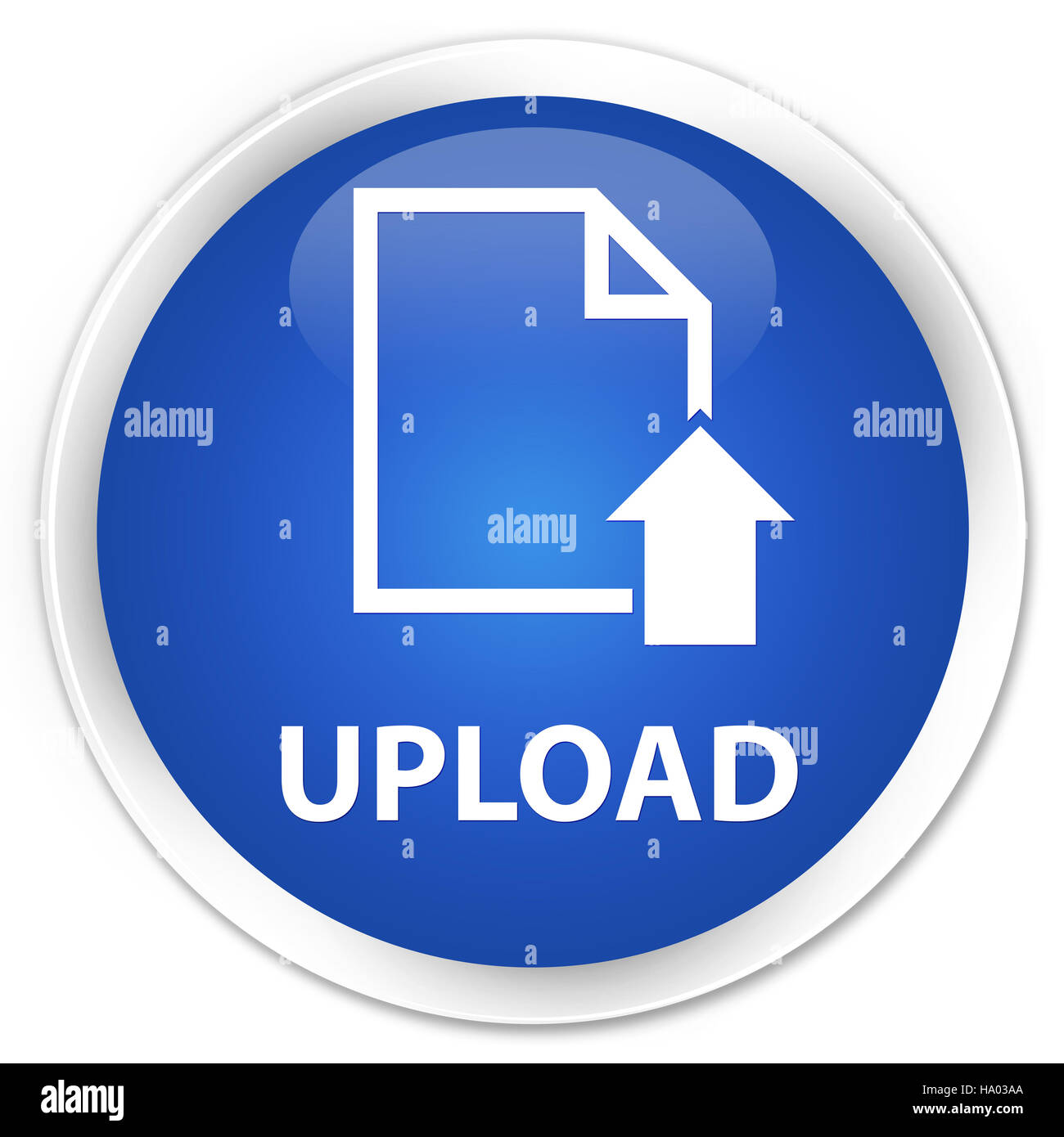 Upload (document icon) isolated on premium blue round button abstract ...