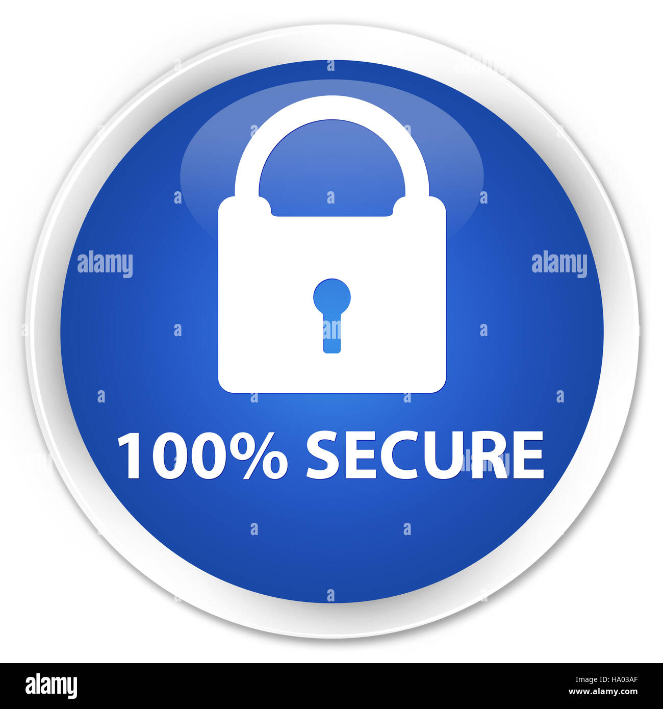 100% secure isolated on premium blue round button abstract illustration Stock Photo