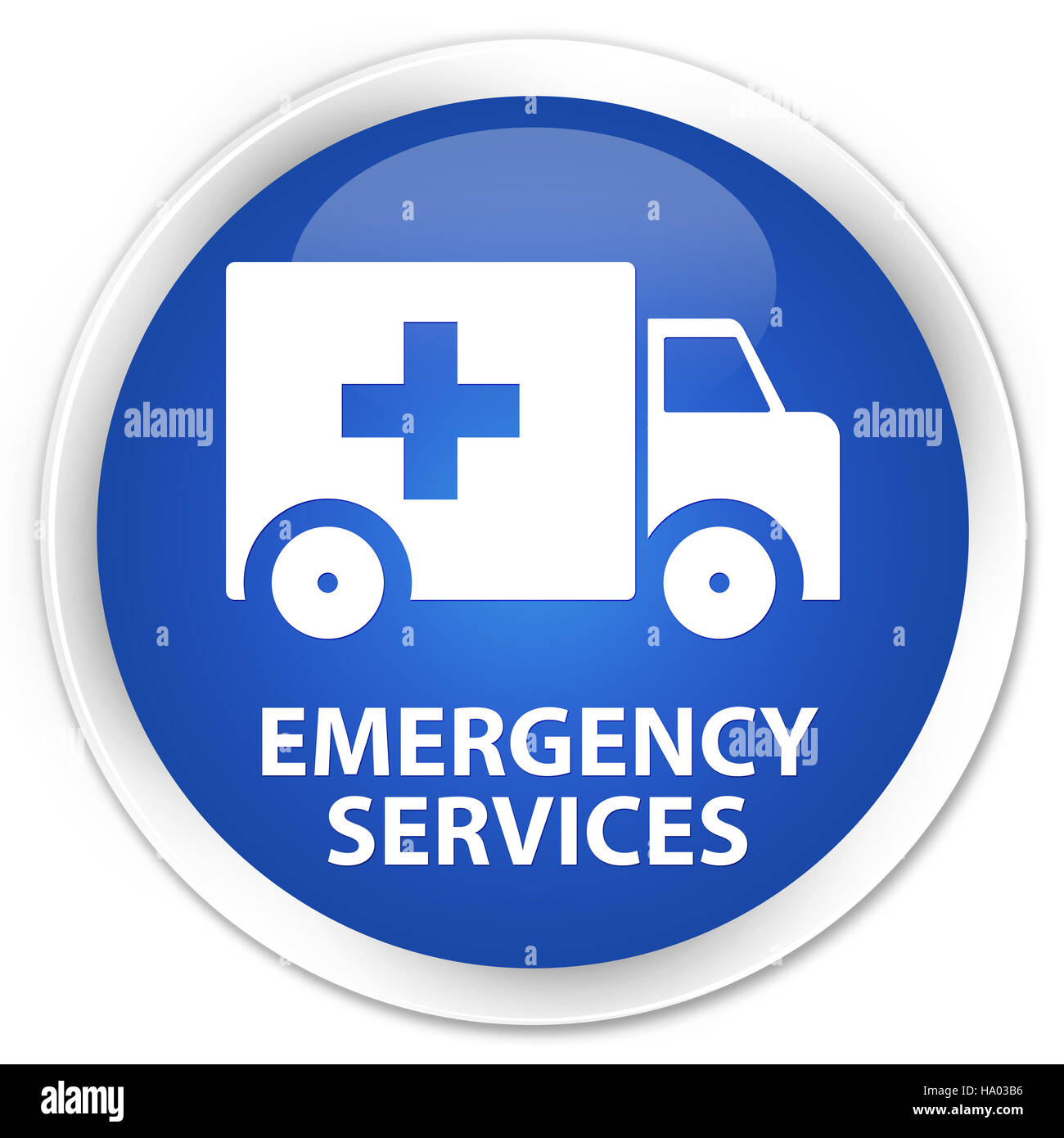 Emergency services isolated on premium blue round button abstract illustration Stock Photo
