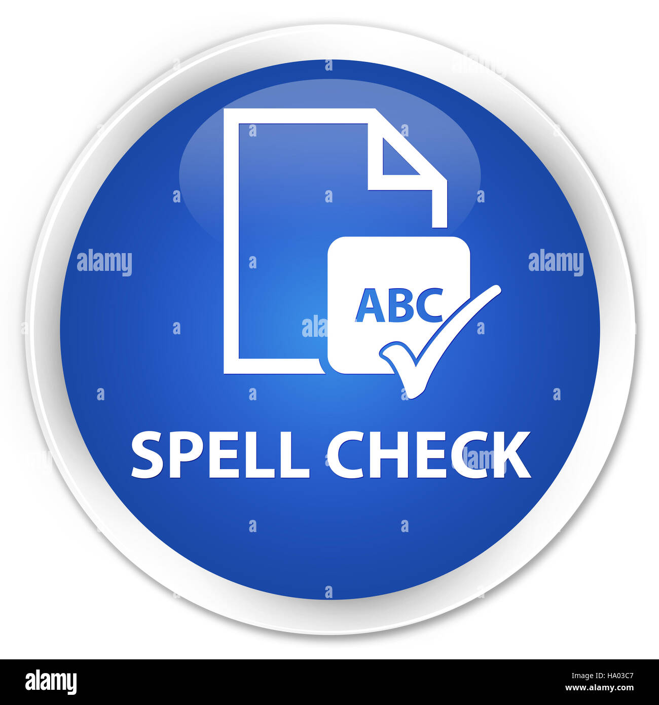 Spell check document isolated on premium blue round button abstract