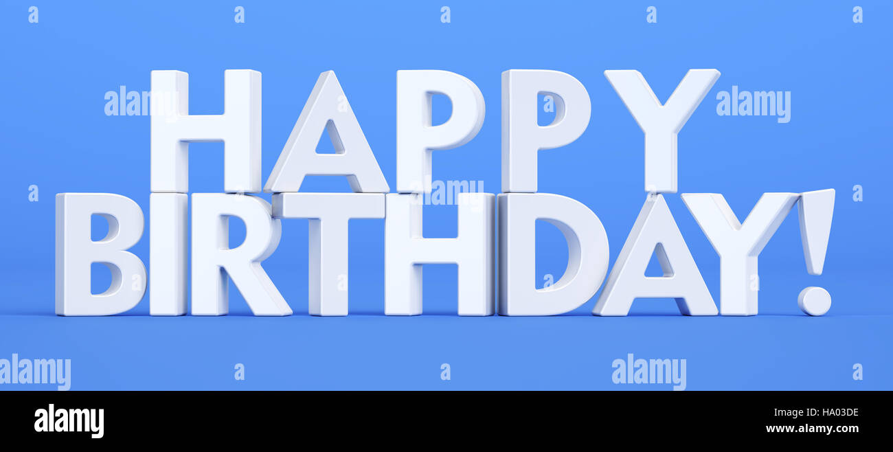 Happy Birthday text, 3D rendering isolated on blue background Stock Photo