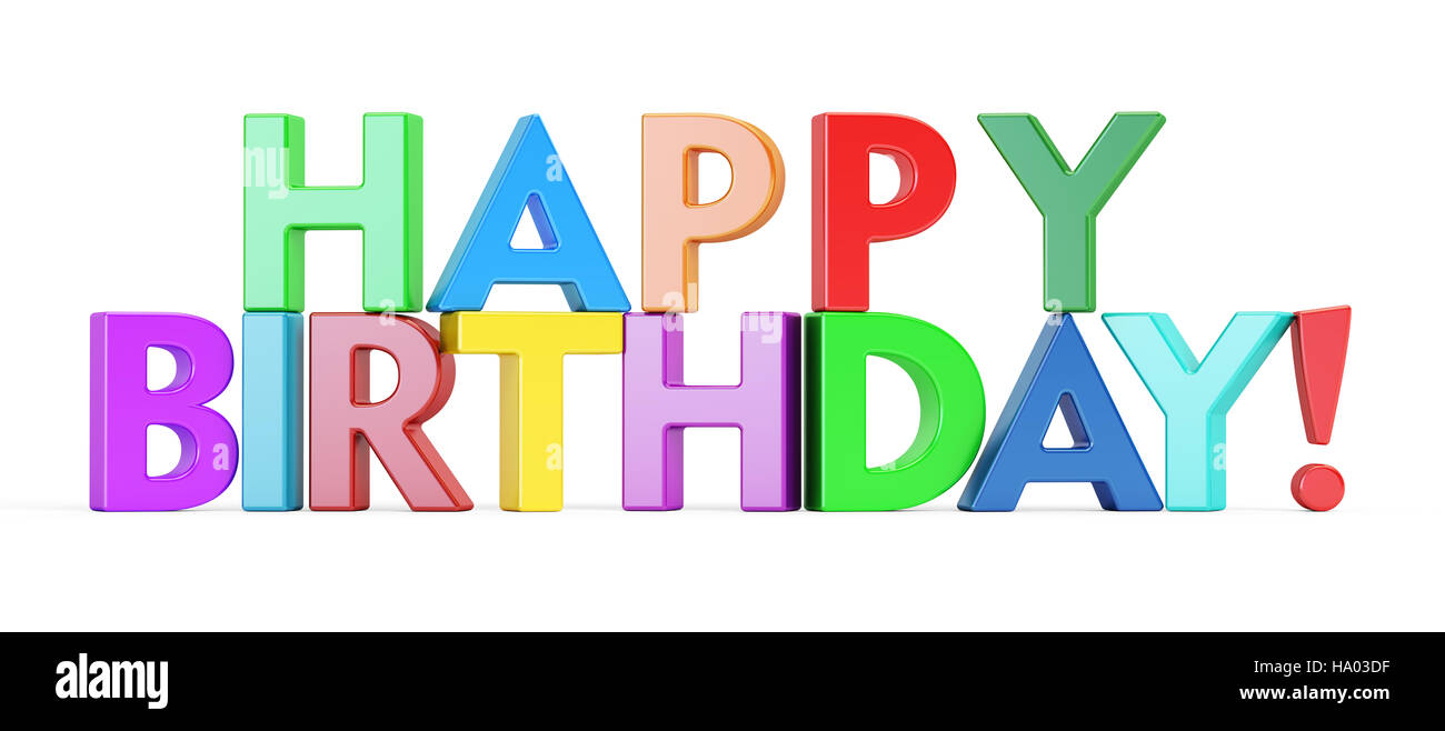 Happy Birthday colored text, 3D rendering isolated on white background Stock Photo