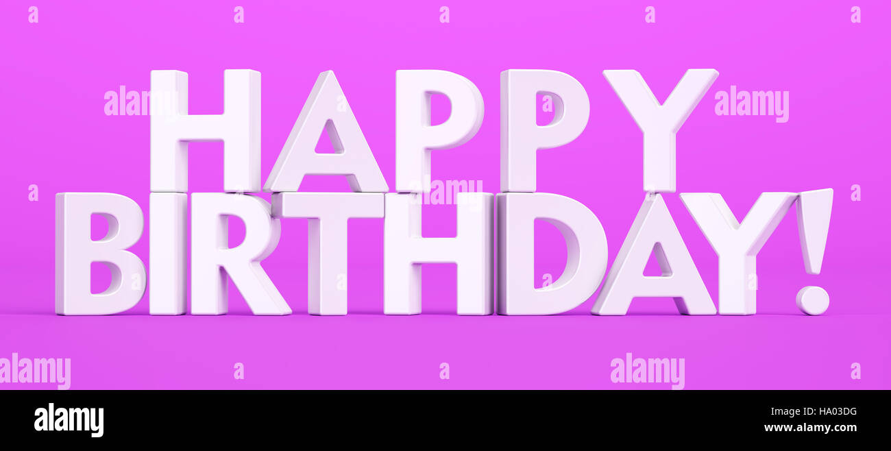 Happy Birthday text, 3D rendering isolated on pink background Stock Photo