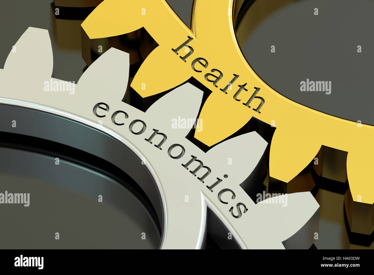 Health Economics, concept on the gearwheels, 3D rendering Stock Photo