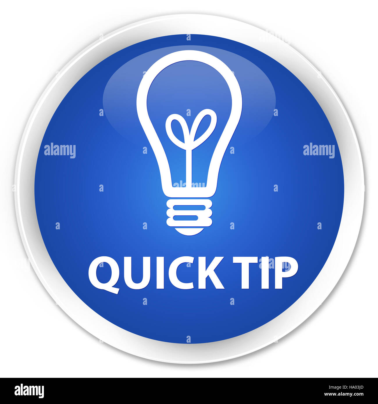 Quick tip (bulb icon) isolated on premium blue round button abstract ...