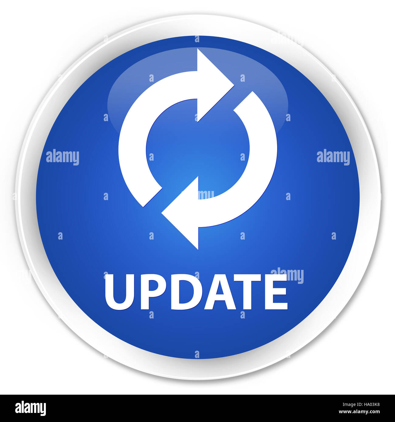 Update isolated on premium blue round button abstract illustration Stock Photo Alamy