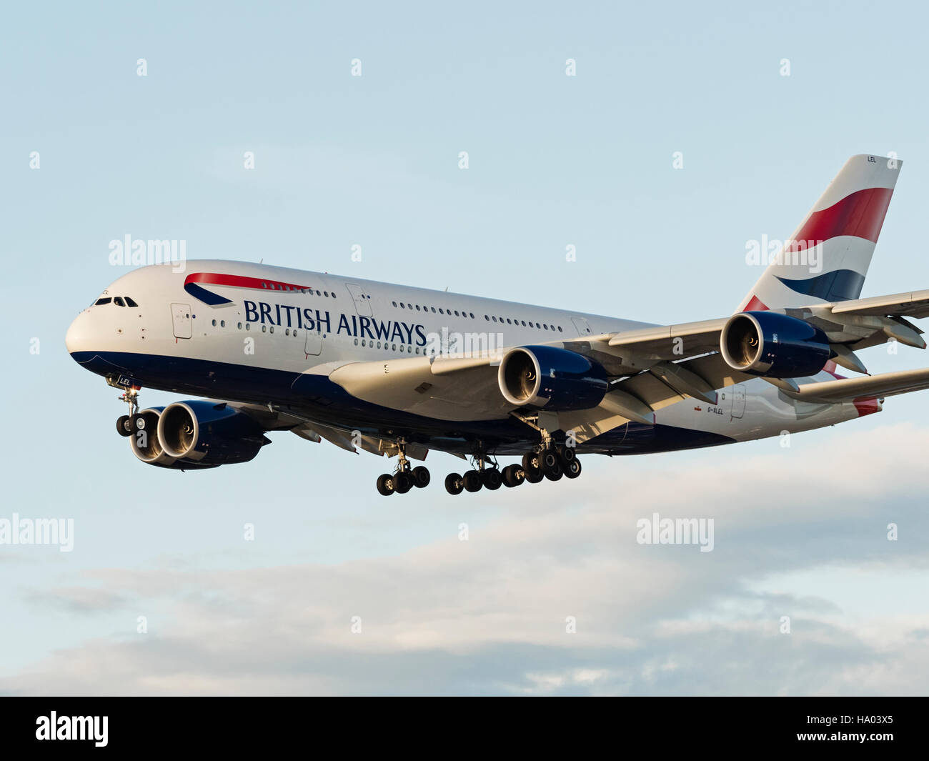 British Airways plane Airbus A380 superjumbo double-deck wide-body jet airliner airplane Stock Photo