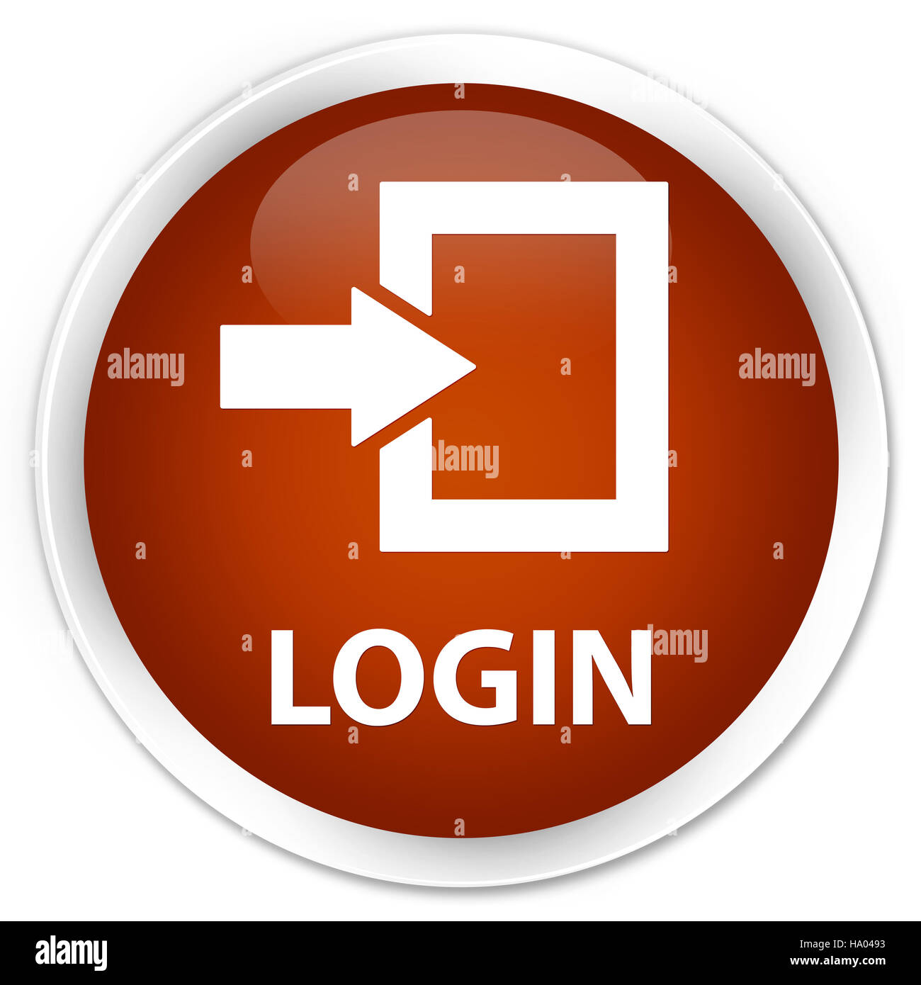 Login isolated on premium brown round button abstract illustration Stock Photo