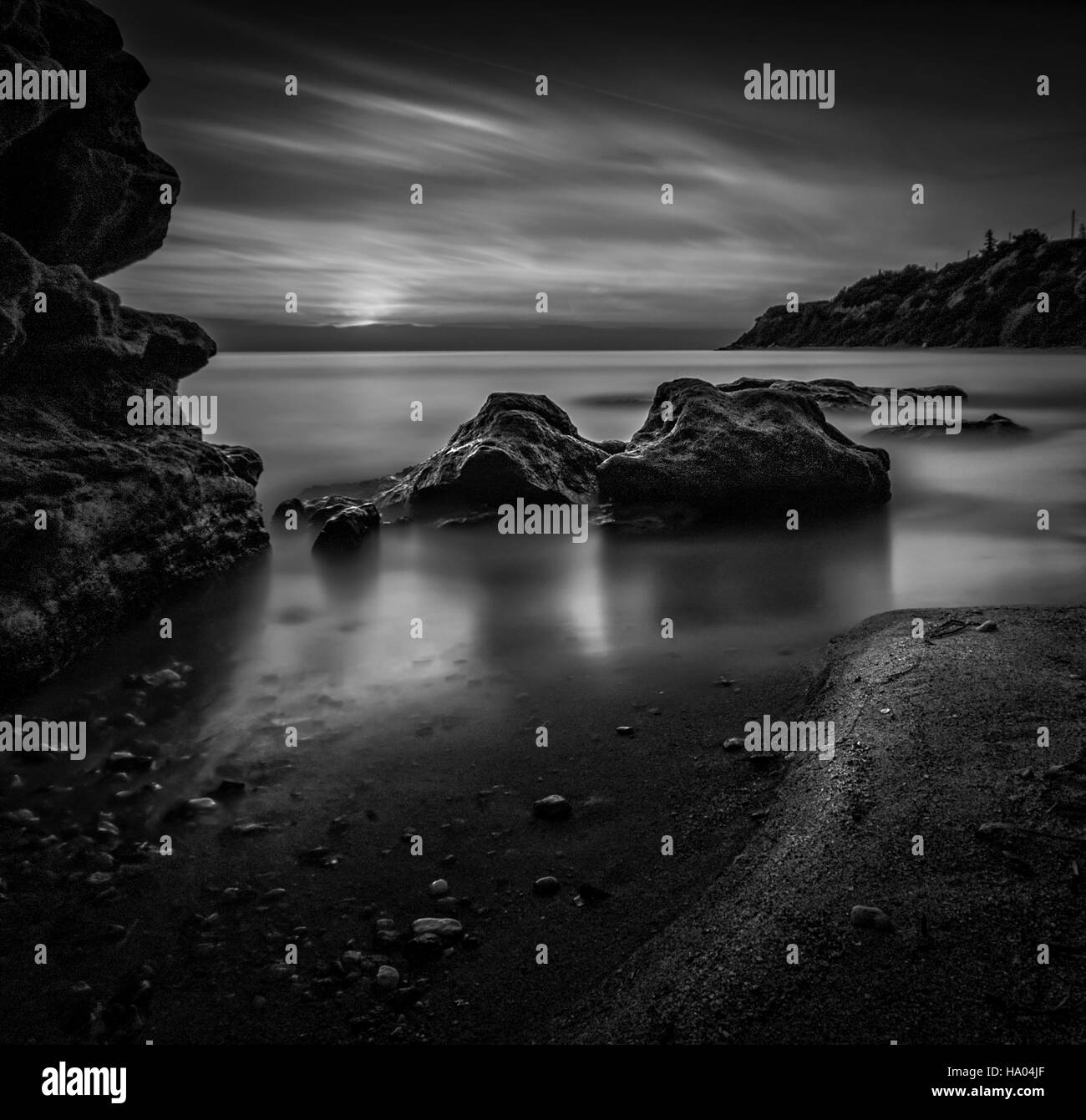 Beach sunset Black and White Stock Photos & Images Alamy