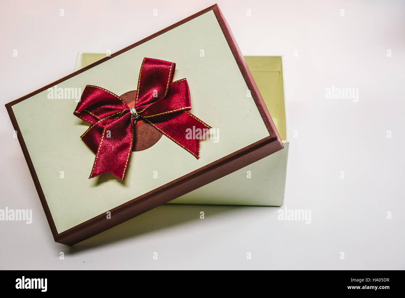 Present box with Ornament and Christmas items decorate for the holy night. Merry xmas and happy new year night light. Stock Photo
