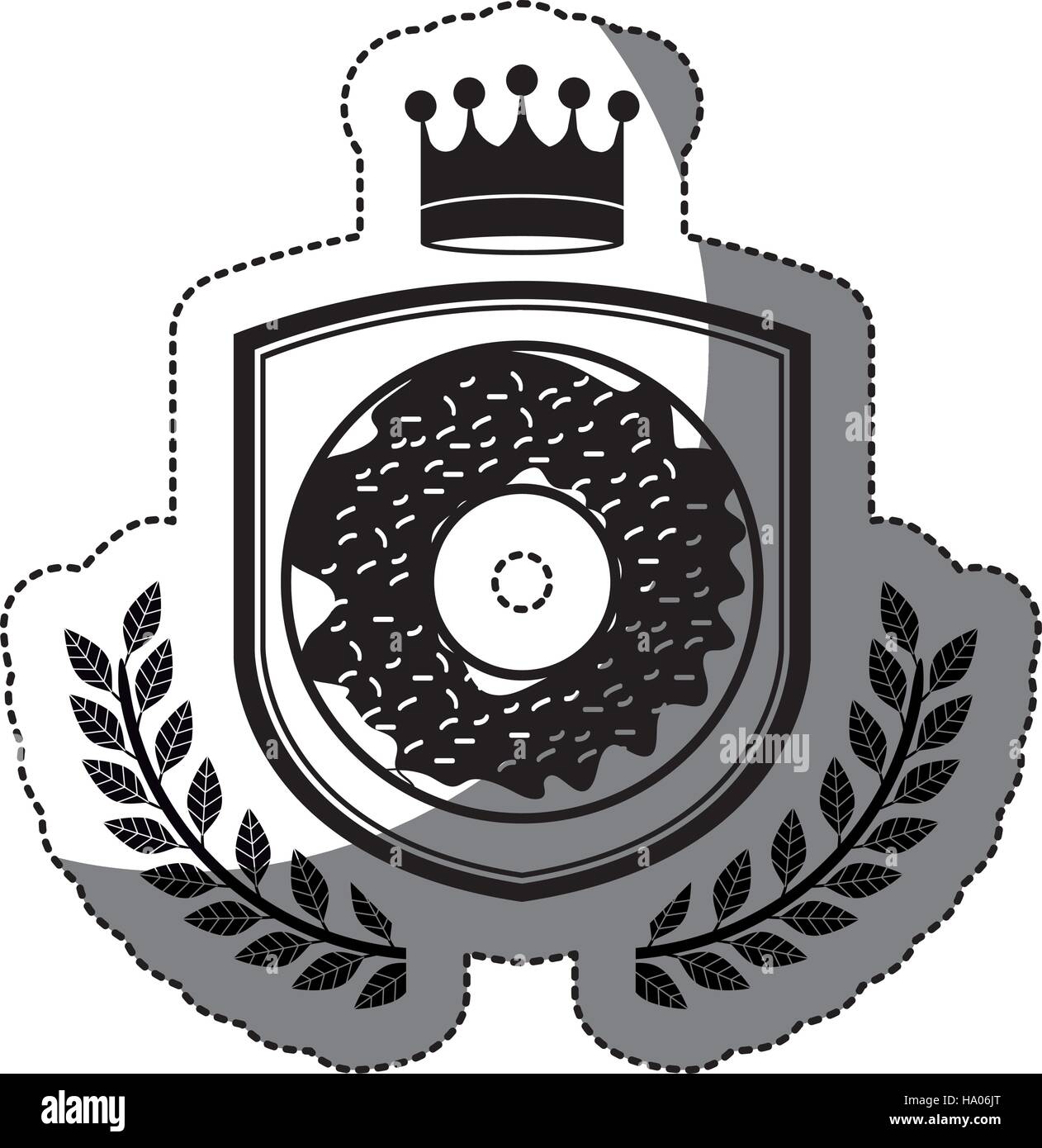 Donut decorated inside shield icon. Dessert sweet pastry and bakery