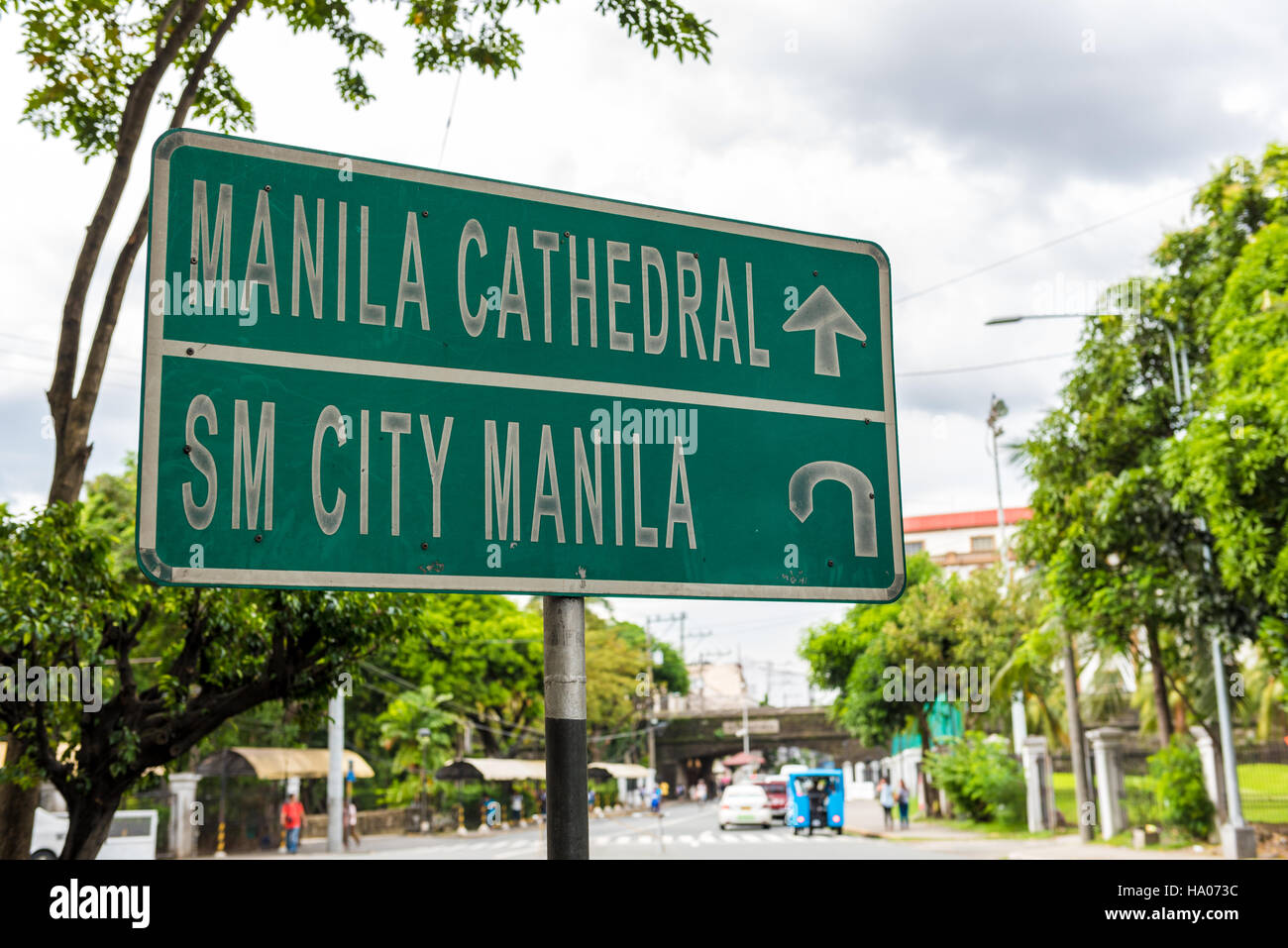 Manila Cathedral sign. Road sign in Manila directing traffic to Manila