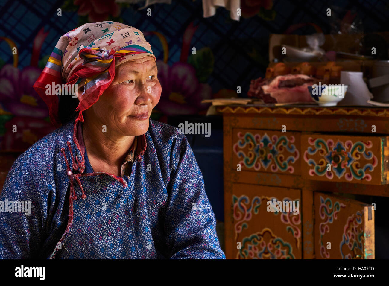 Mongolia, Arkhangai province, nomad woman in the yurt Stock Photo - Alamy