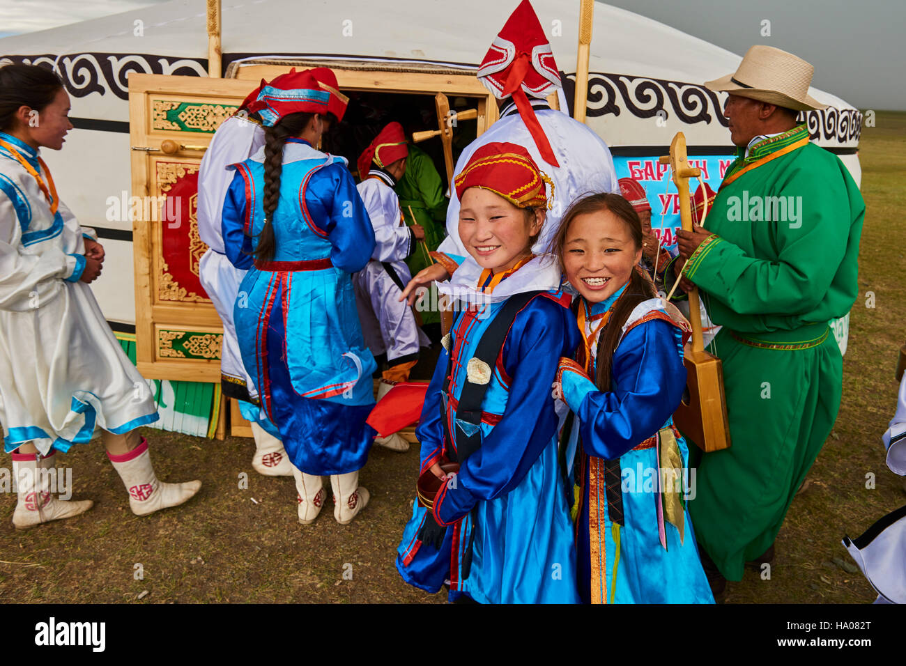Mongolia, Uvs province, western Mongolia, nomads in the steppe, wedding festival, Dorvod ethnic group Stock Photo