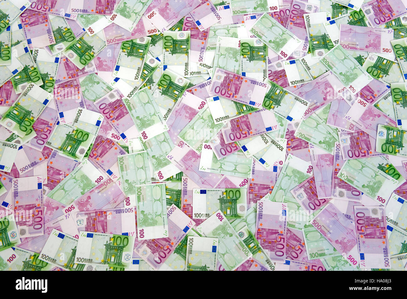 Multitude of 500 Euro banknotes Stock Photo