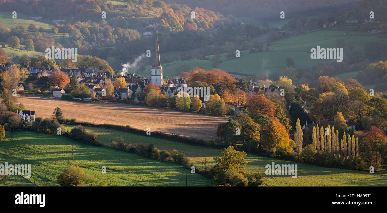 Painswick, Gloucestershire, view in springtime with beech trees Stock Photo