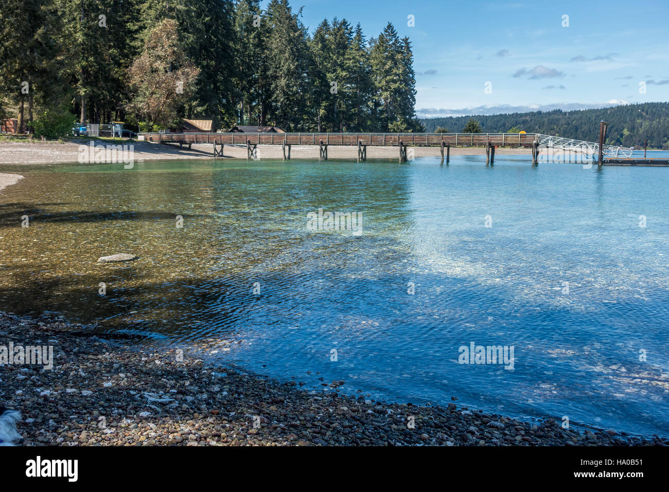 Veiw of the pier at Twahoh State Park in Washington State. The pier is on Hood Canal. Stock Photo