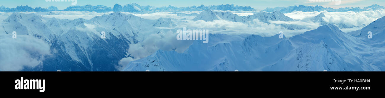 Morning winter Dolomiten mountain landscape, Tirol, Austria. Panorama. Stock Photo