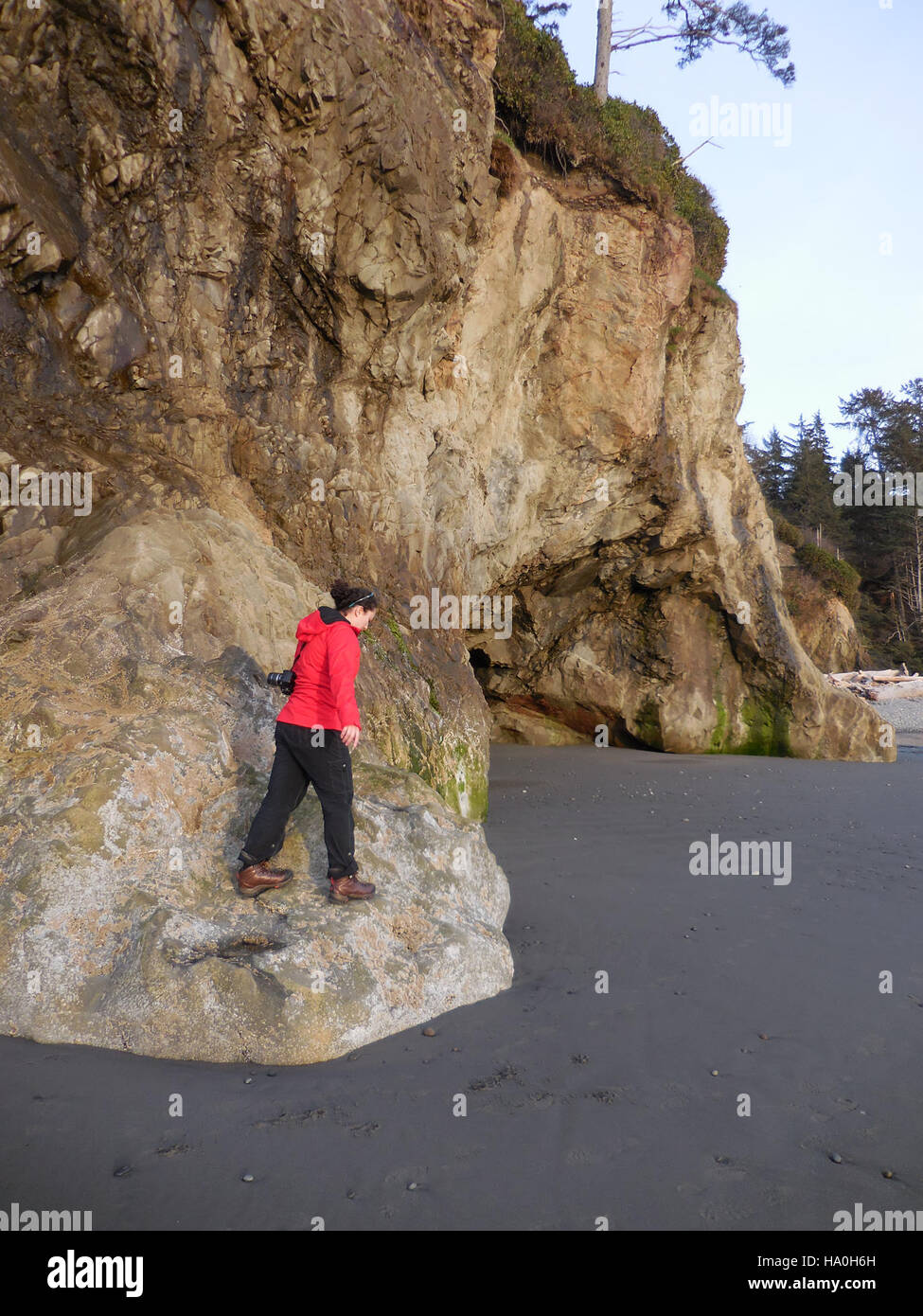 Ruby Beach Cliffs A visitor walks along the bluffs at Ruby Beach in Olympic National Park ...
