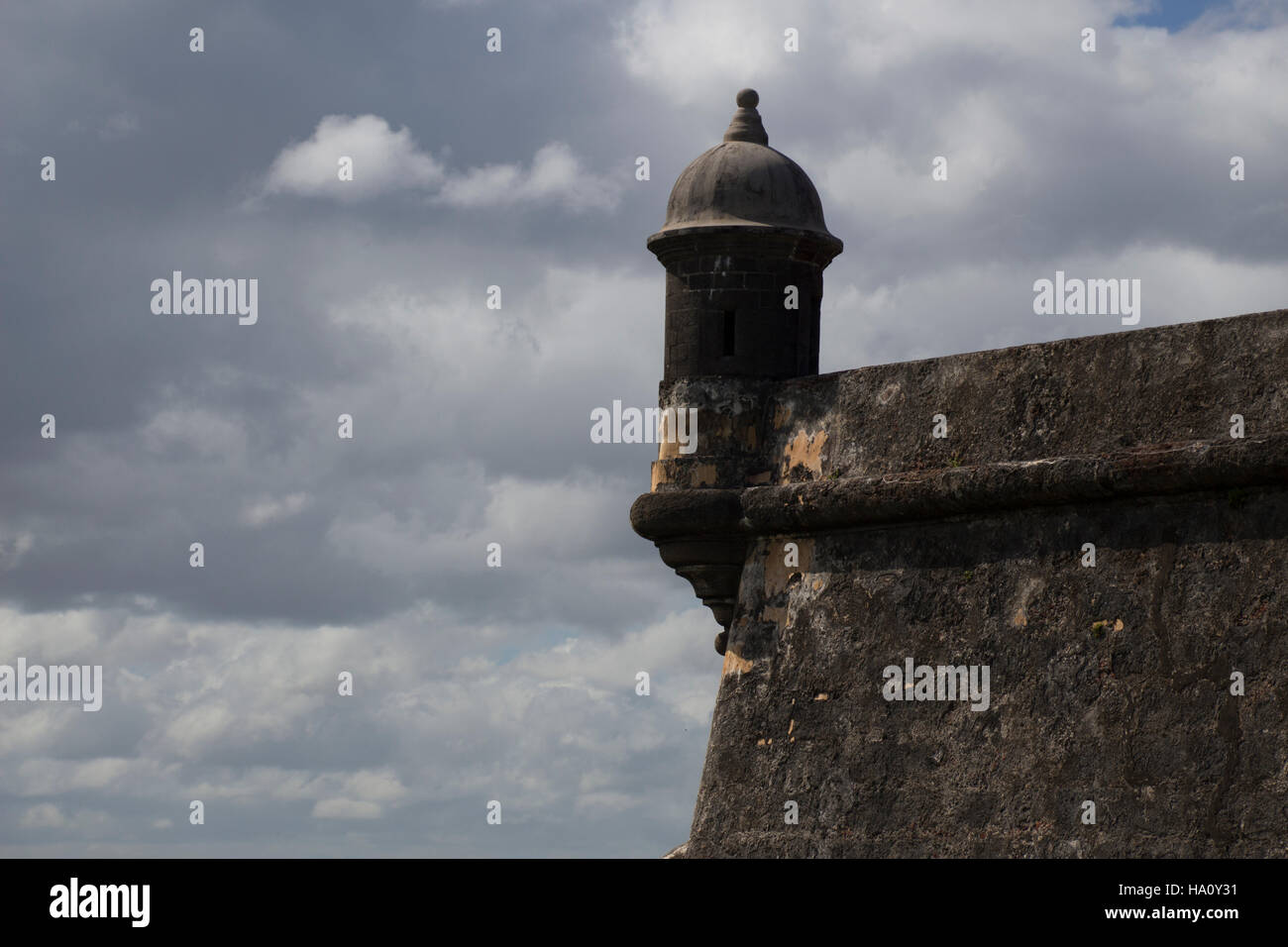 watchtower in San Juan Puerto Rico on a cloudy day Stock Photo