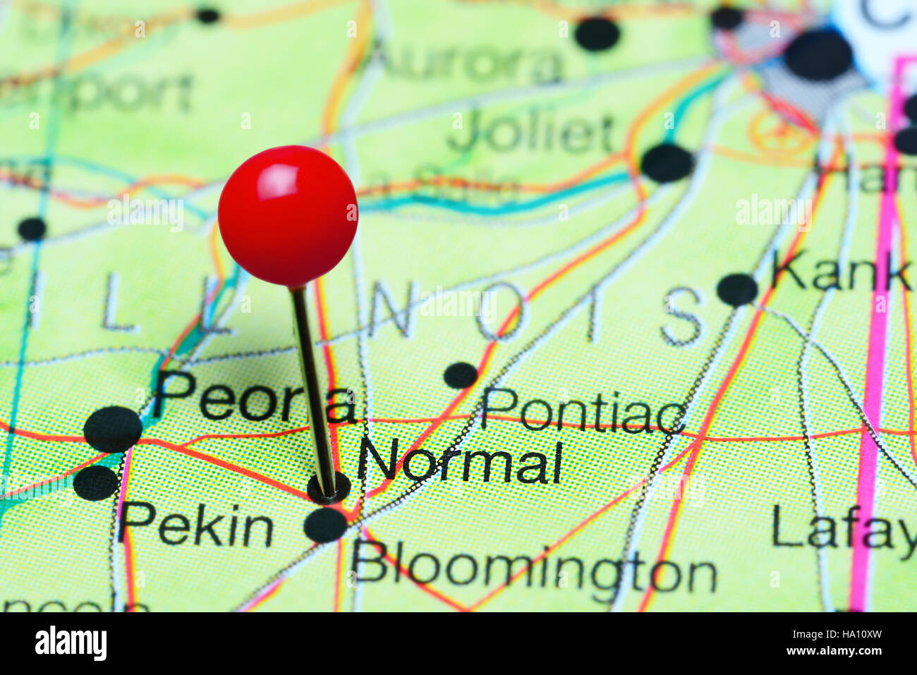 Normal pinned on a map of Illinois, USA Stock Photo