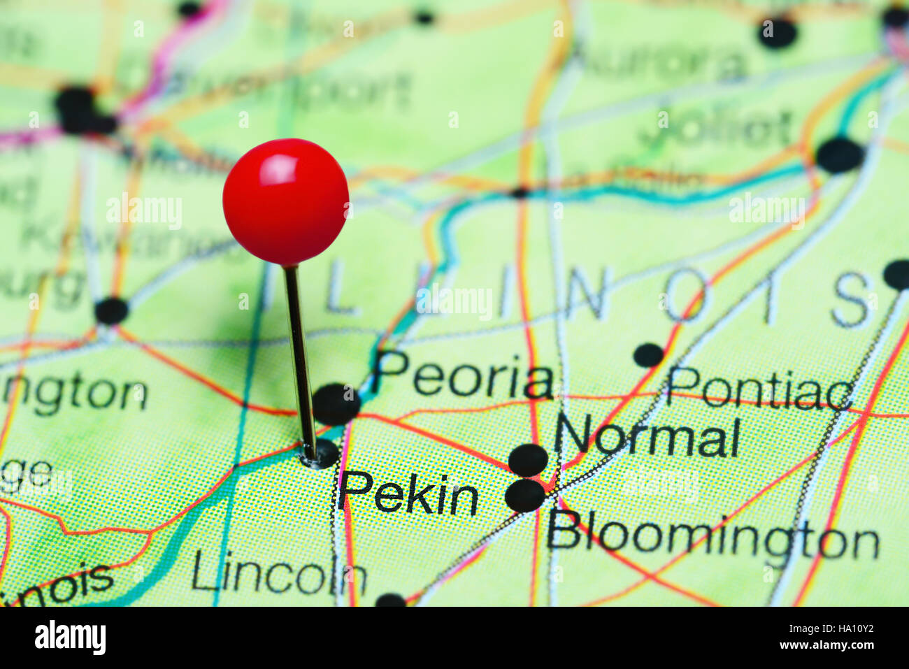Pekin pinned on a map of Illinois, USA Stock Photo Alamy