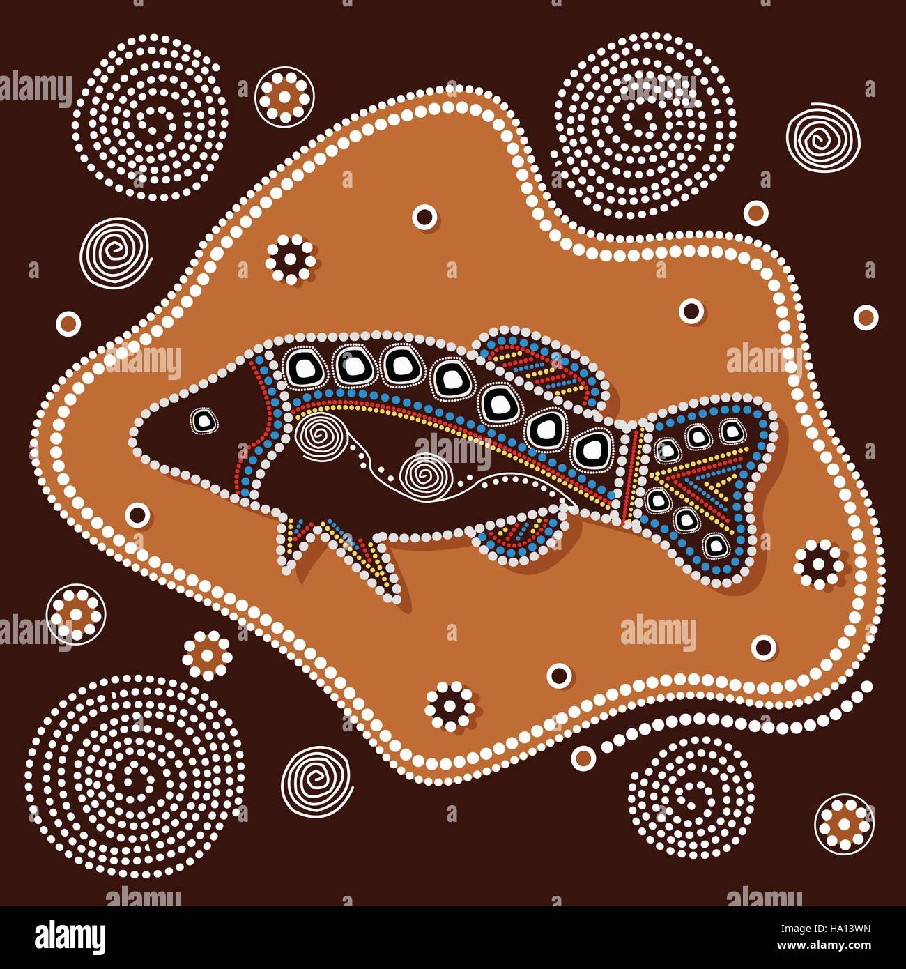 Aboriginal art vector painting with fish. Stock Vector