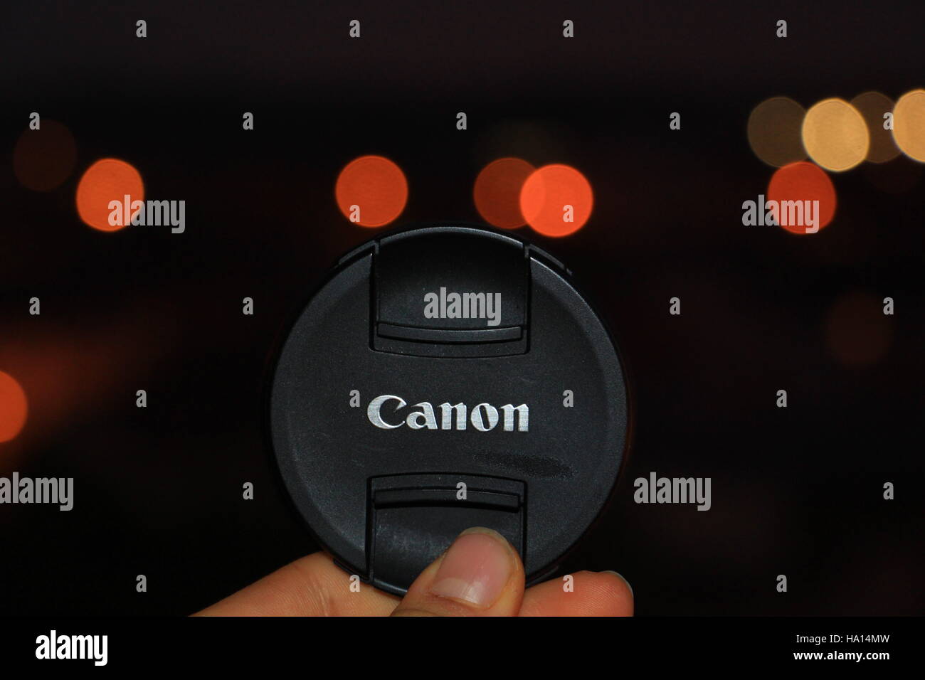 Canon DSLR camera lens cover by night Stock Photo Alamy