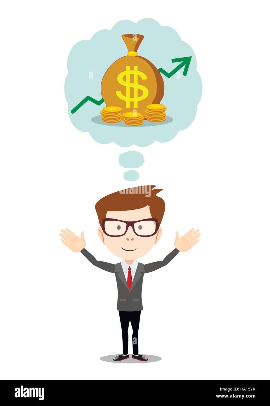 Businessman dreaming about money. Stock Vector