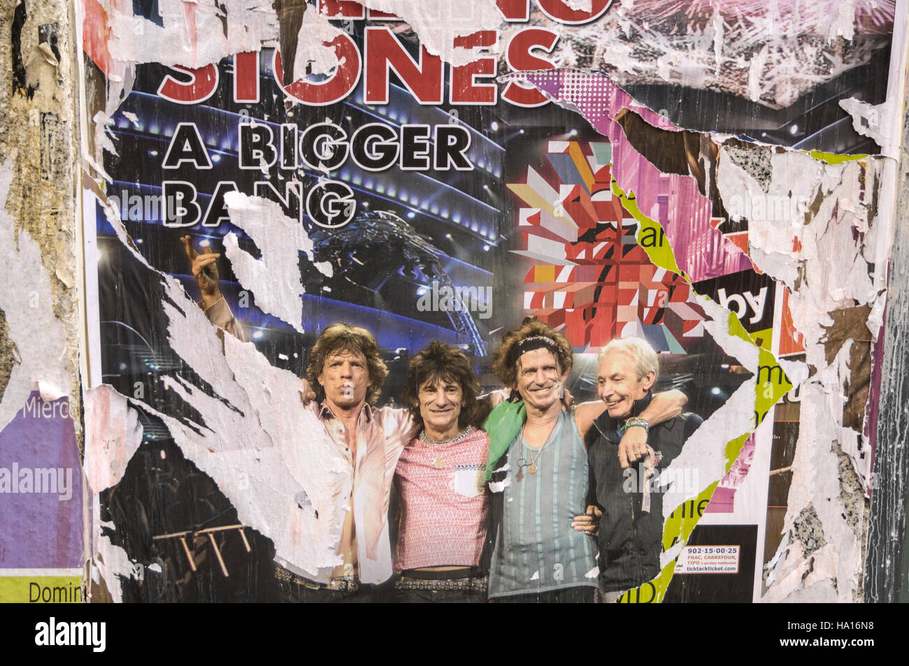 Torn poster of The Rolling Stones "A Bigger Bang" tour in Madrid Stock  Photo - Alamy