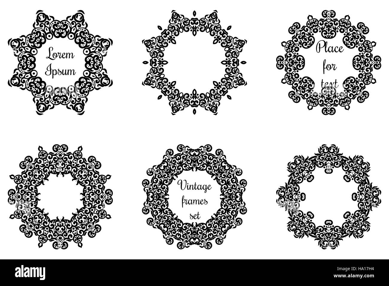 Round geometric ornaments set intricate lacy vector round frames.Circle