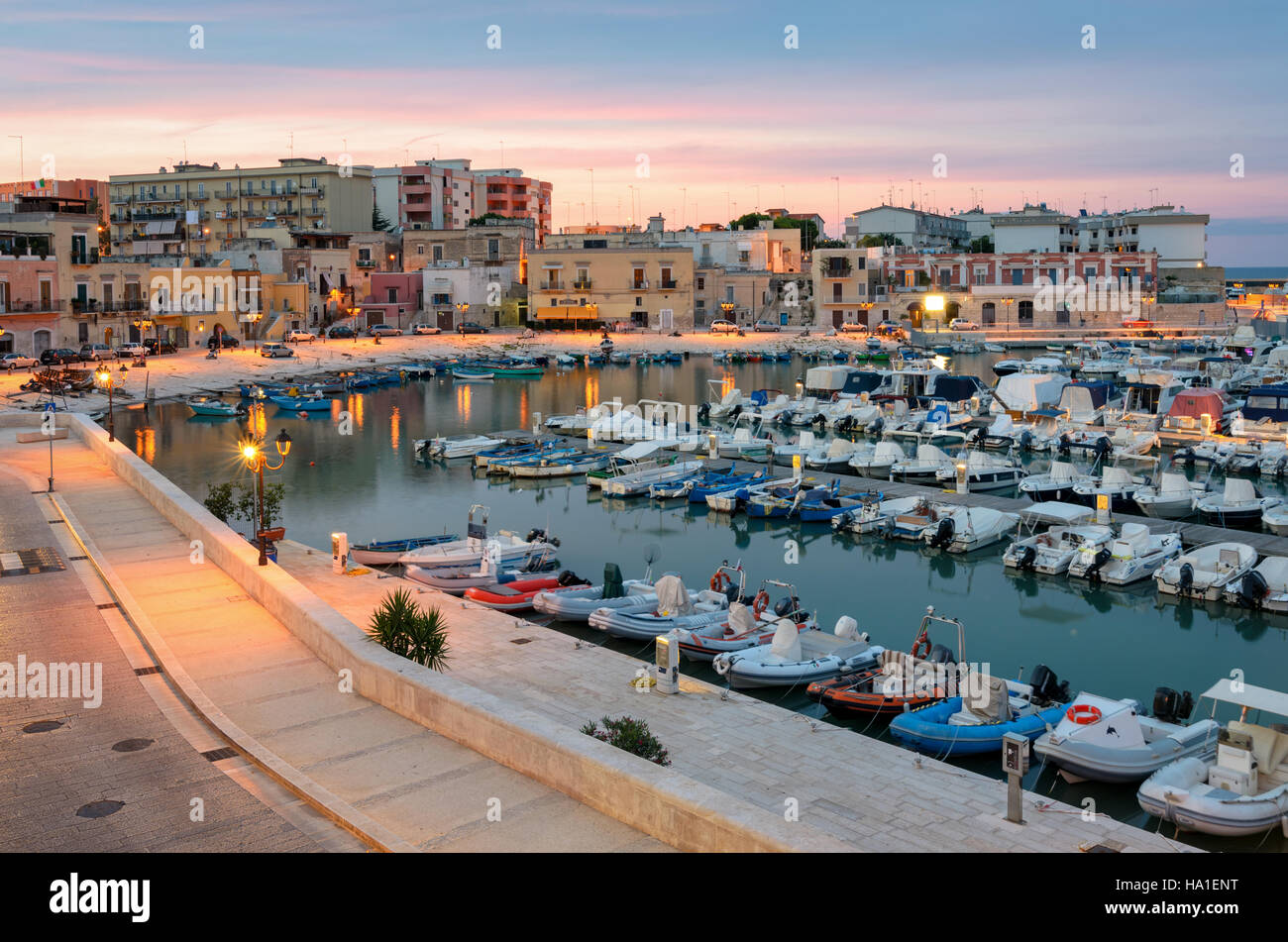 Bisceglie old port at soft sunset light (Puglia Italy) Stock Photo