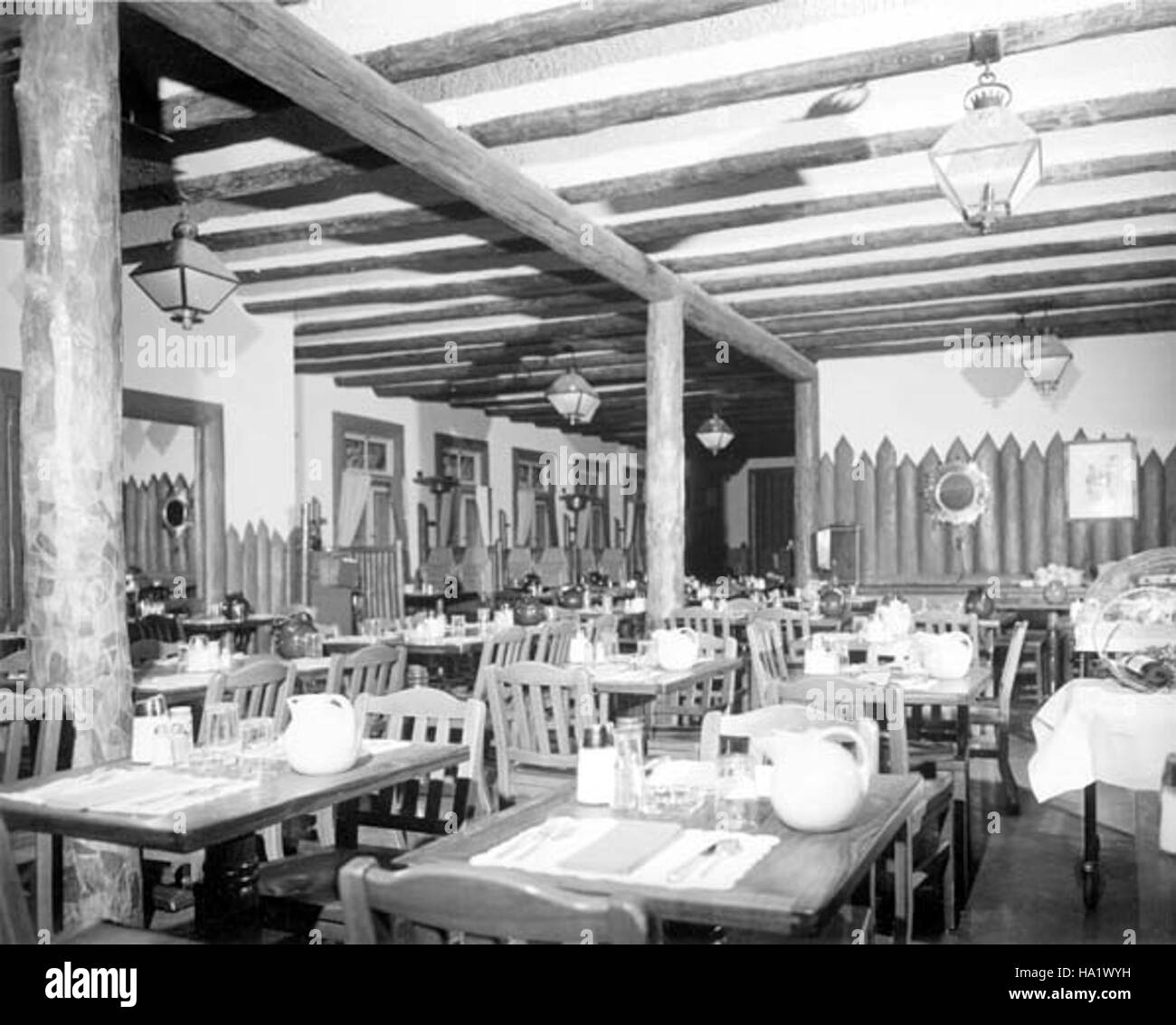 The historic interior of the Bright Angel Lodge Dining Room at Grand ...