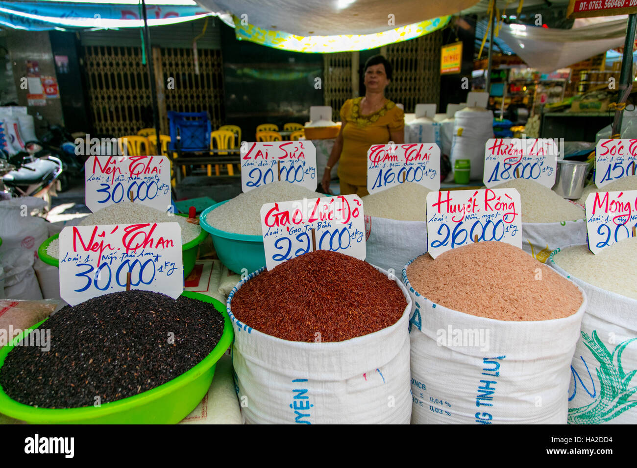 Rice, Market, Chau Doc, Vietnam, Asia Stock Photo