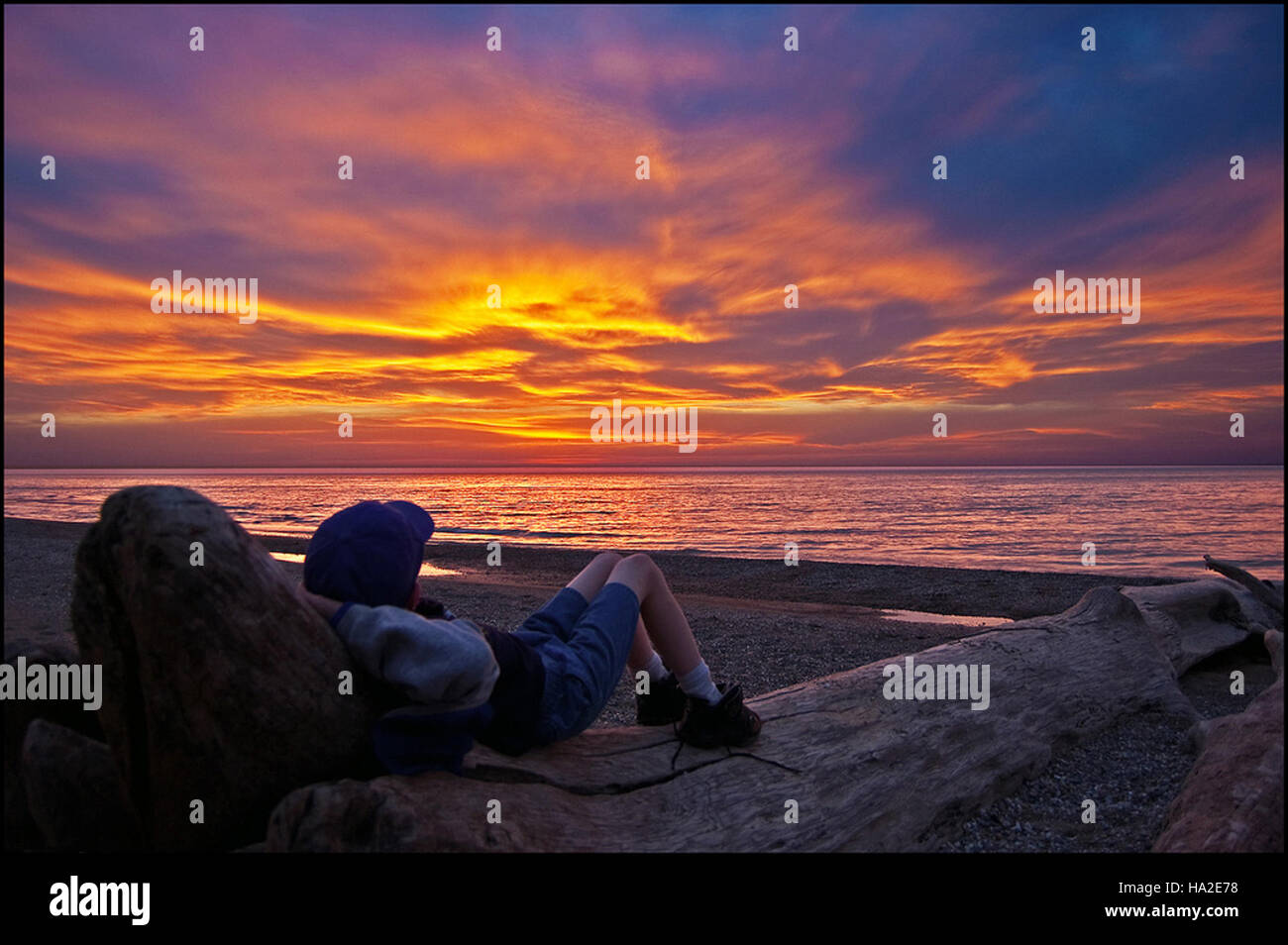 Beach central beach indiana indiana dunes national lakeshore lake lake michigan sunset Stock Photo