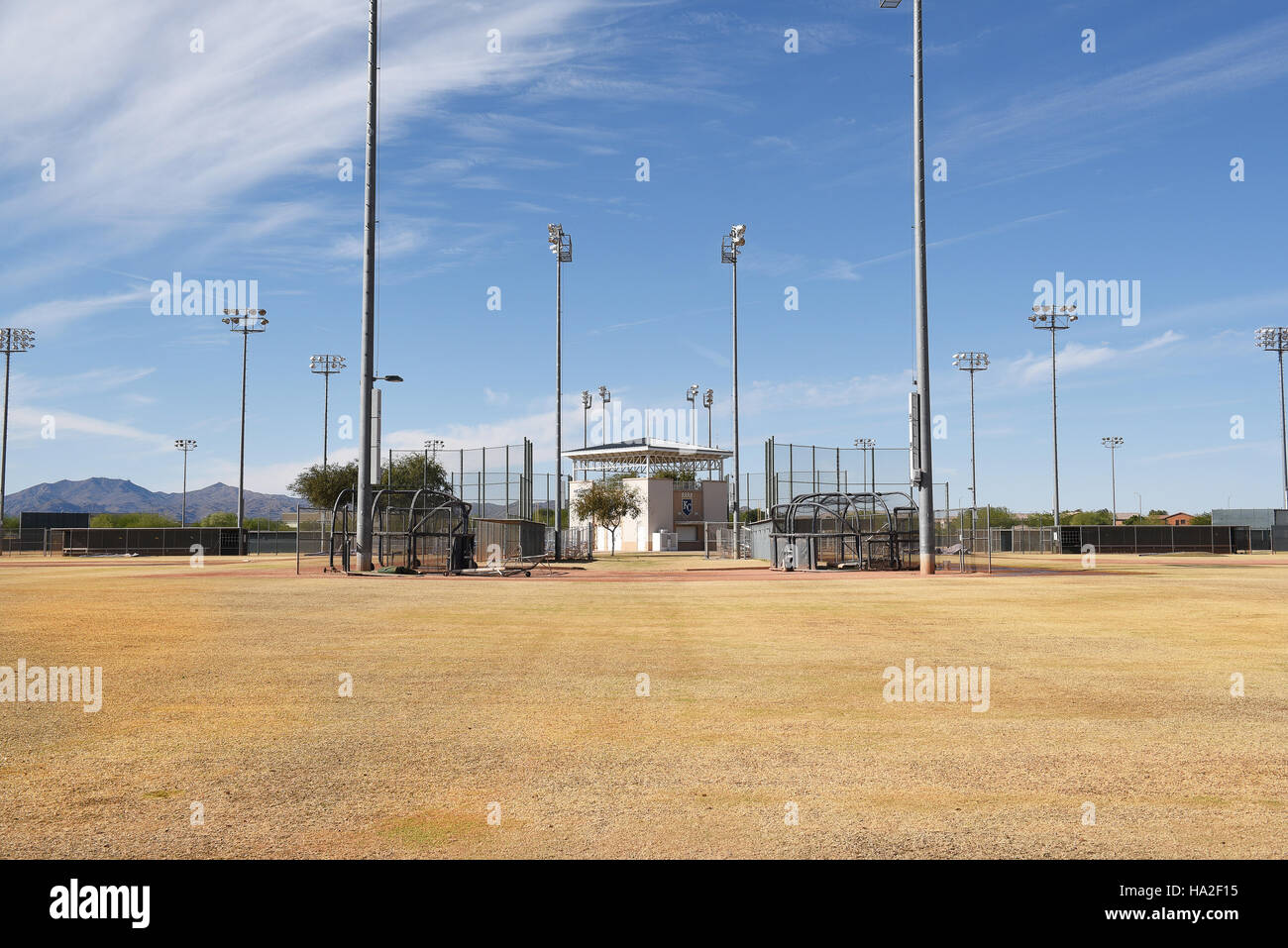 Surprise Stadium Practice Fields. The facility is the Spring Training home of both the Texas Rangers and Kansas City Royals Stock Photo