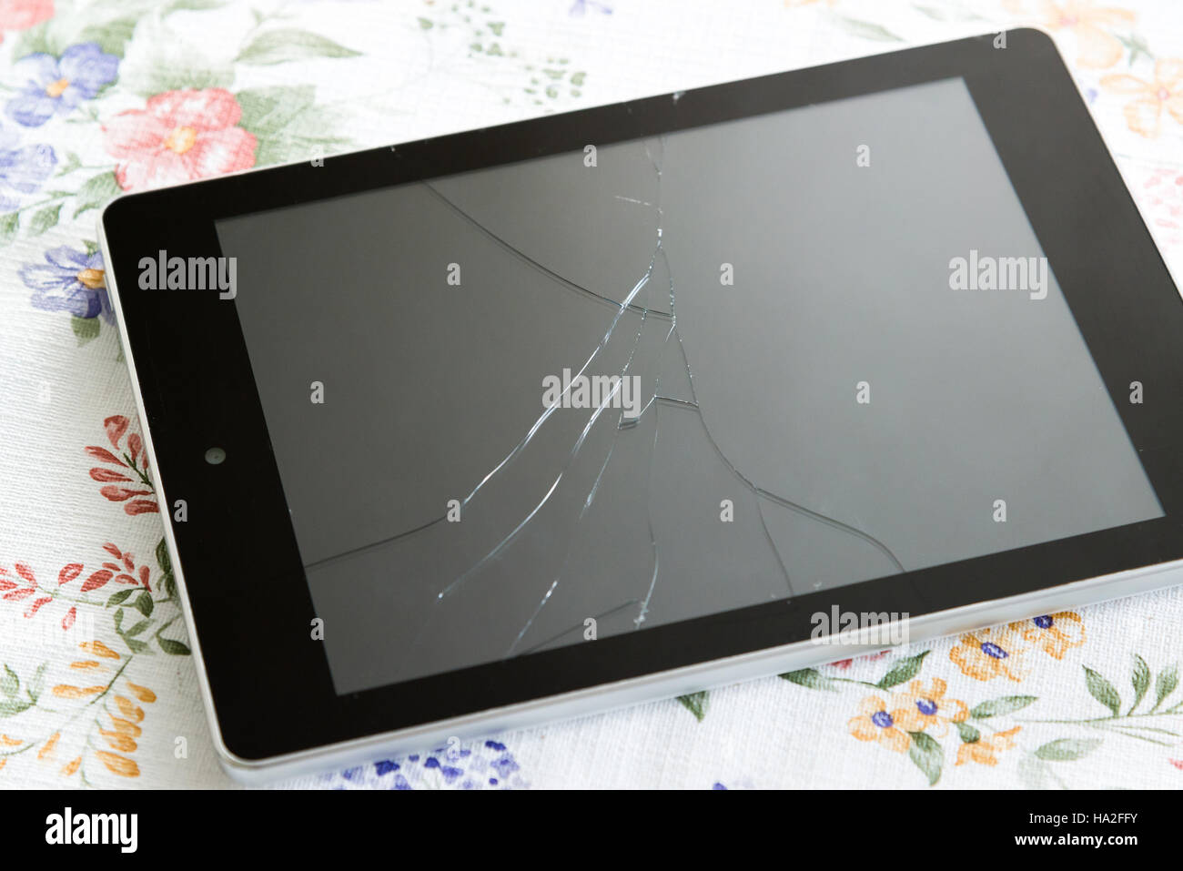 Tablet PC with a broken screen Stock Photo