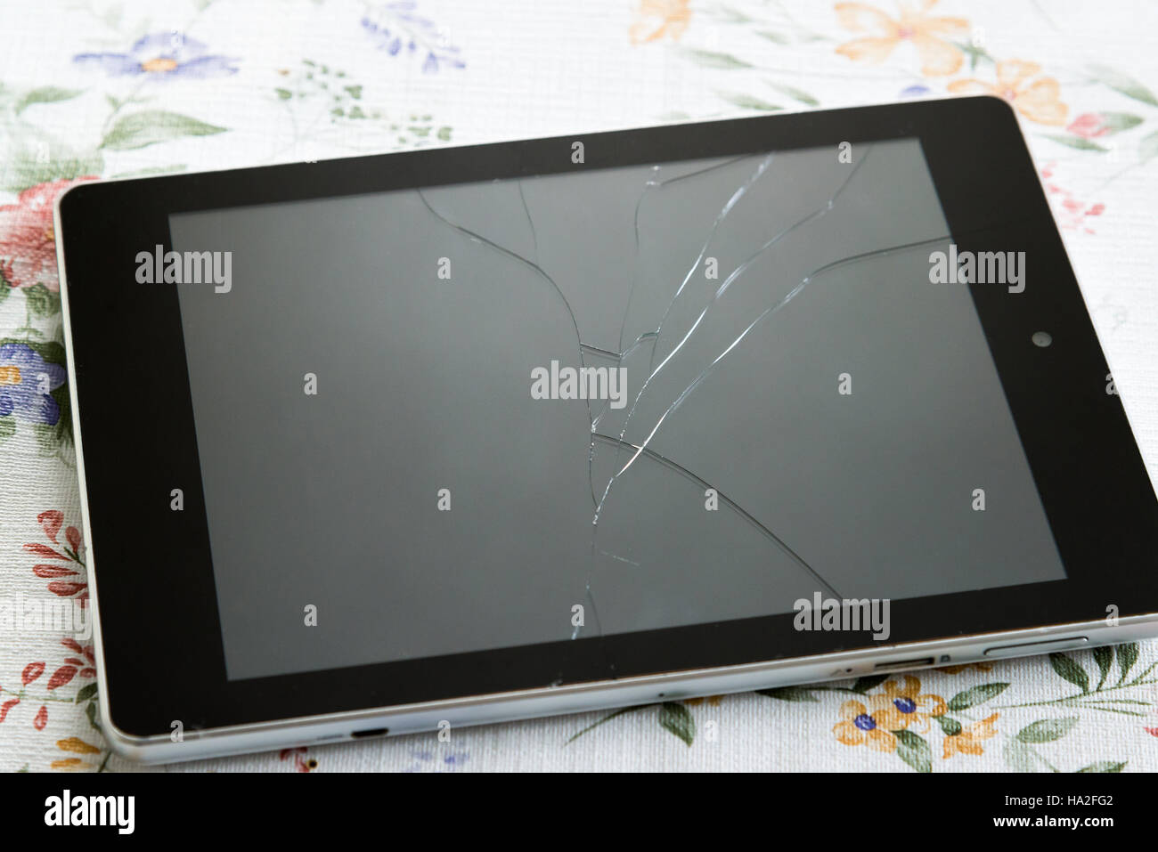 Tablet PC with a broken screen Stock Photo