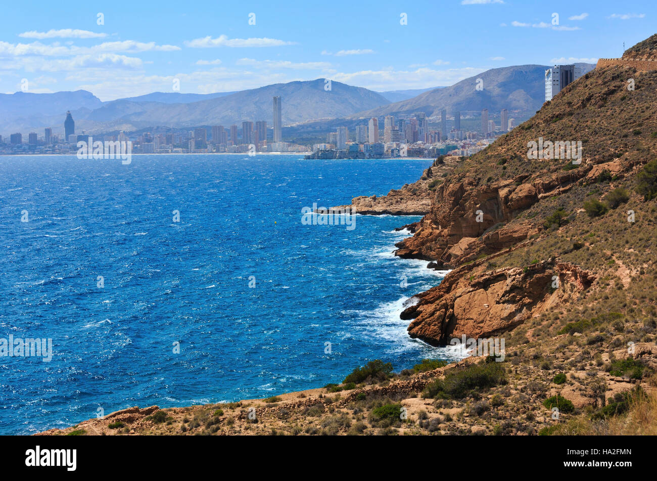 Benidorm city coast summer view (Costa Blanca, Alicante, Spain). Stock Photo