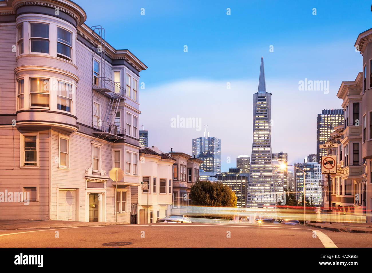 San Francisco Skyline Viewed Along Montgomery Street. Stock Photo