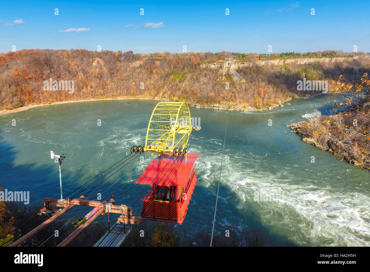 Whirlpool aerial cable car crosses the Niagara river near Niagara Falls. Stock Photo