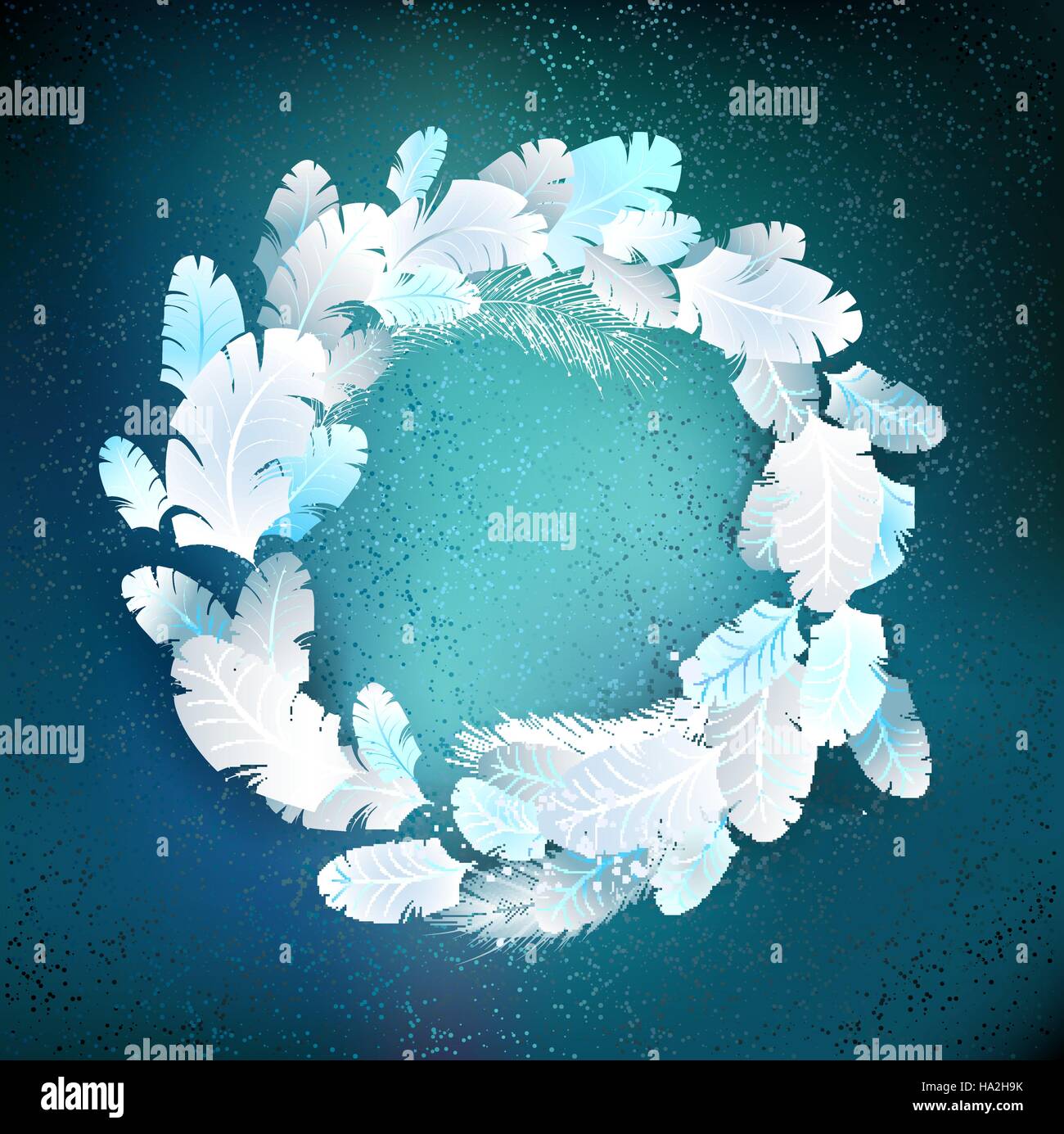 circle of light , fluffy feather on blue background Stock Vector