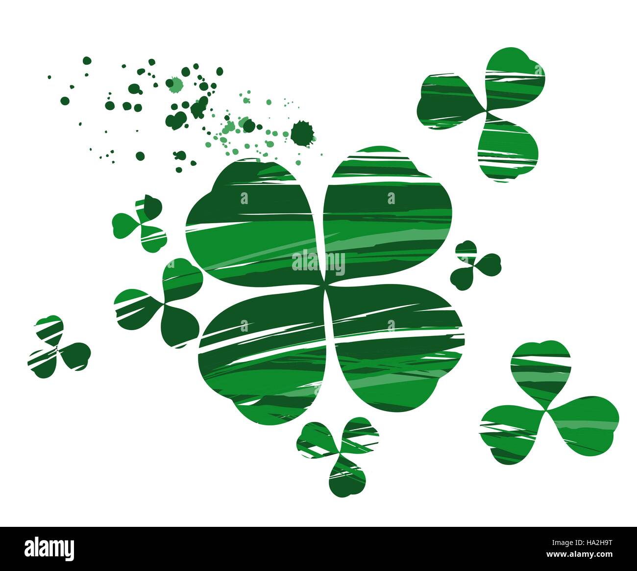 clover with four leaves, painted with green paint on a white background. Stock Vector