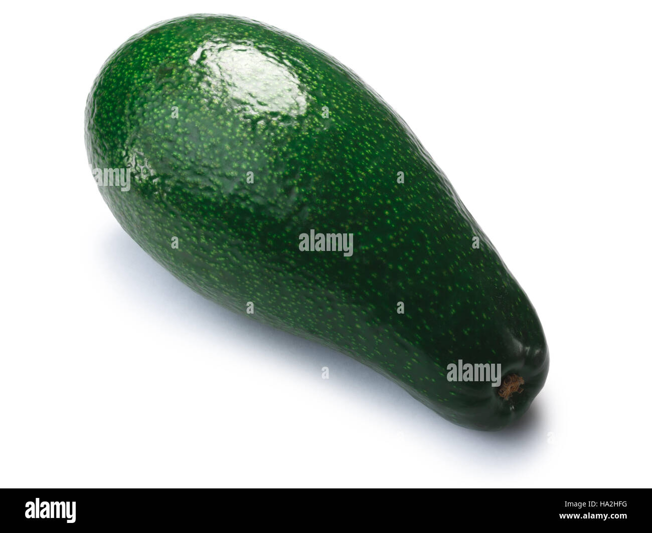 Avocado Fuerte, whole, top view (Persea americana). Clipping paths, shadow separated Stock Photo