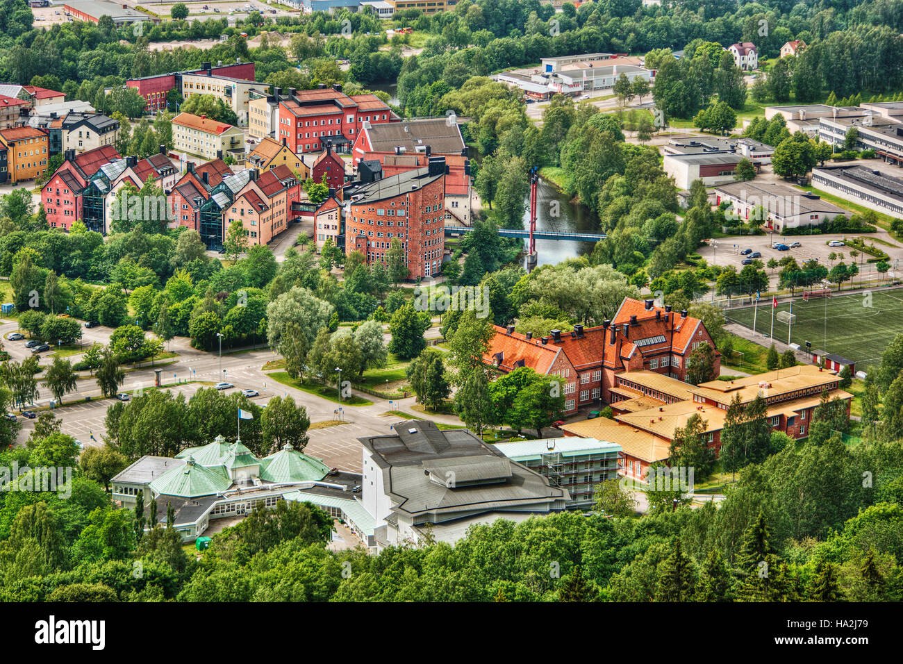 Aerial cityscape and view of Sundsvall University, Vasternorrland County, Norrland, Sweden Stock Photo