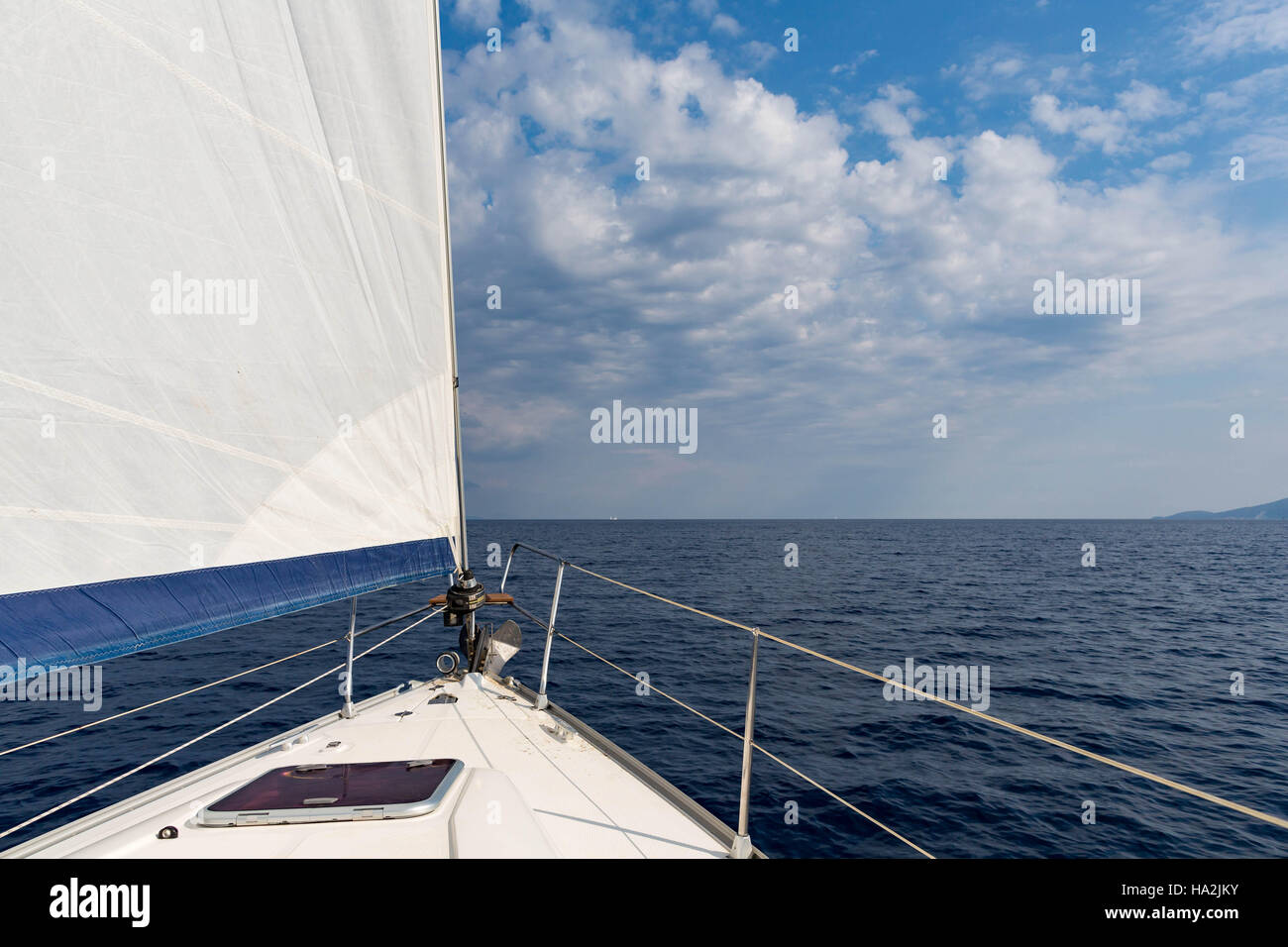Bow of a sailing boat at sea, Ionian Sea Stock Photo