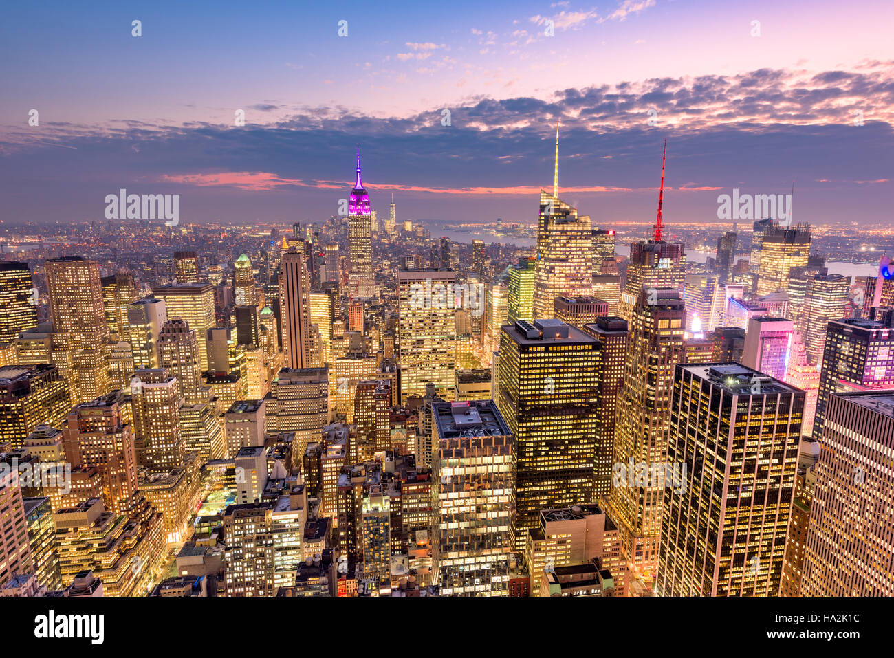 New York City aerial skyline view over midtown Manhattan. Stock Photo