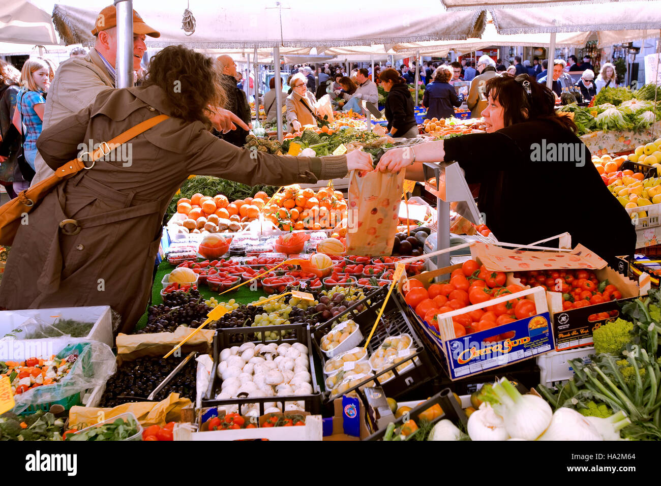 Market in  Campo de Fiori, Rome, Italy Stock Photo