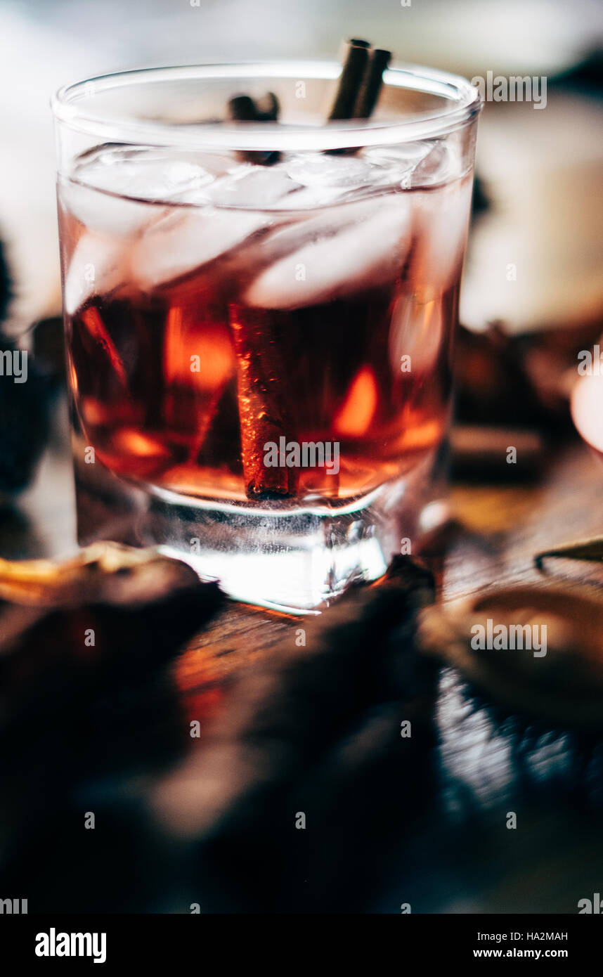 apple cider cocktail with cinnamon sticks Stock Photo Alamy