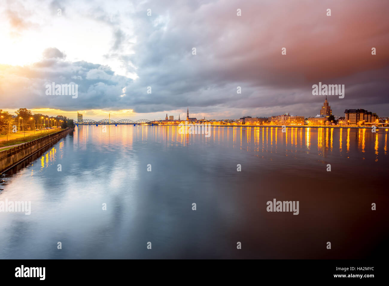 Riga cityscape night view Stock Photo